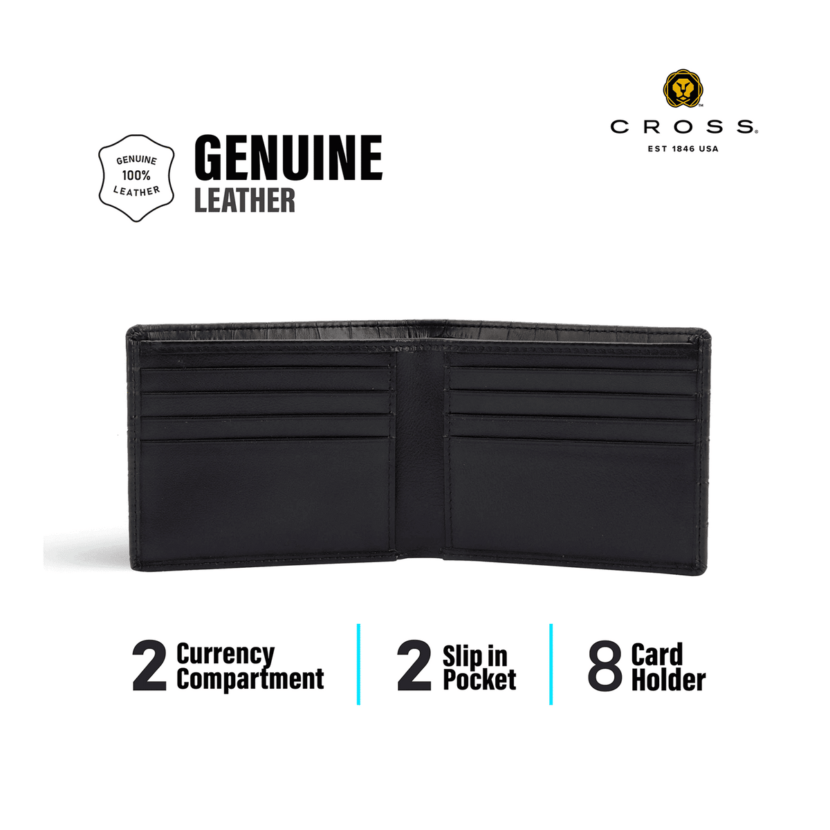 Cross Croco Black Leather Wallet – Personalized Wallet for Men | Custom Gift Canada Engravables