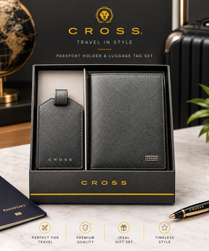 CROSS Personalized Passport Holder & Luggage Tag Set – Black Travel Gift Set Engravables - thumbnail 1