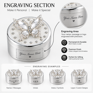 Personalized Silver Butterfly Jewellery Box – Custom Engraved Keepsake Gift Engravables - thumbnail 5