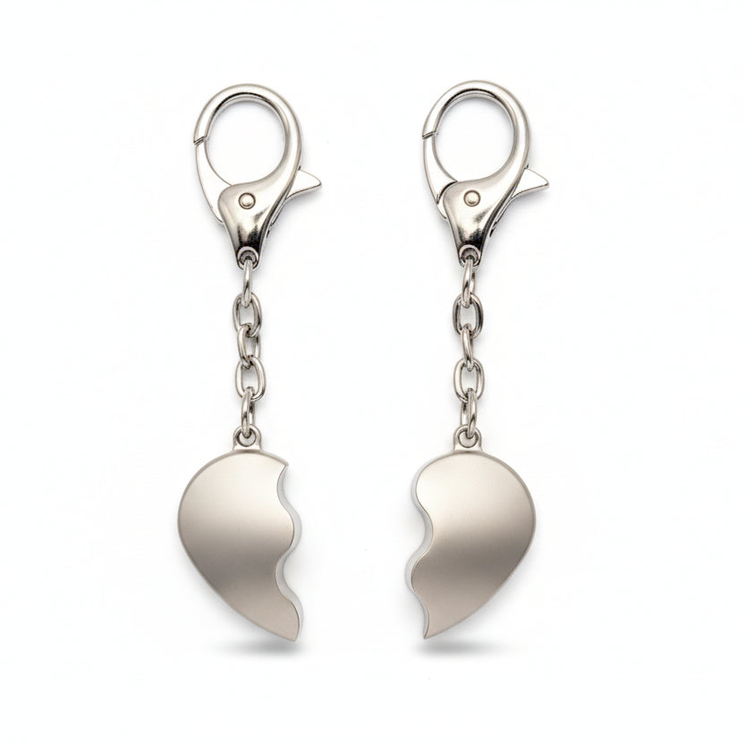Personalized Magnetic Split Heart Couple Keychain – Engraved His & Hers Keychain Set