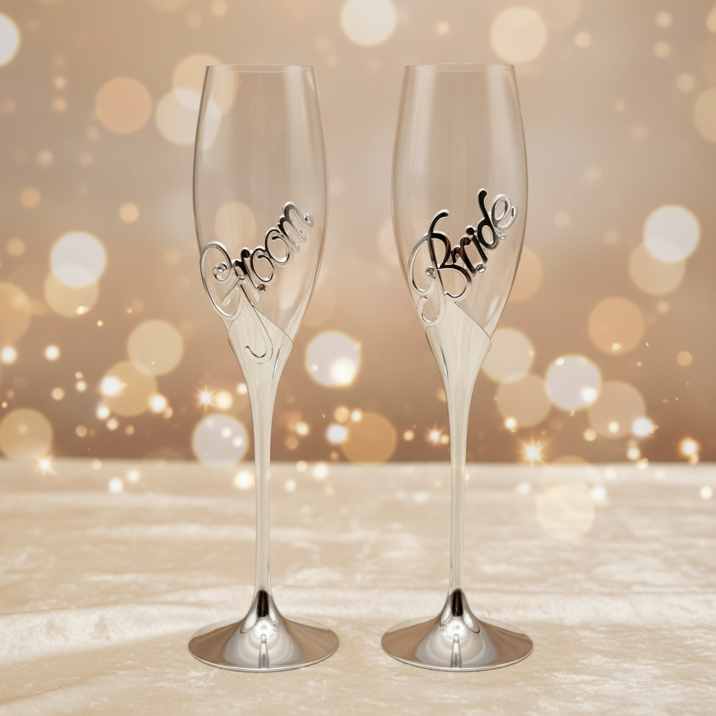 Bride and Groom Champagne Flutes Canada – Personalized Wedding Glasses Engraved Toronto, Mississauga, Vancouver, Montreal