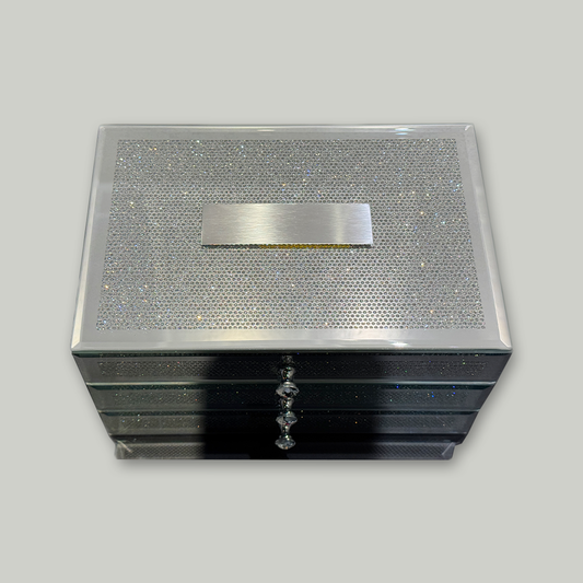 Crystal Sparkle Mirrored Jewelry Box – 3-Drawer Organizer with Velvet Lining