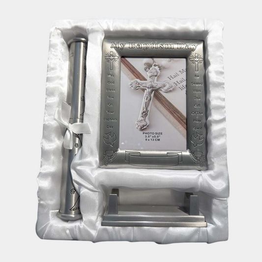 Engraved Baptism Gift Set – Silver Frame & Certificate Holder for Baby Boy or Girl