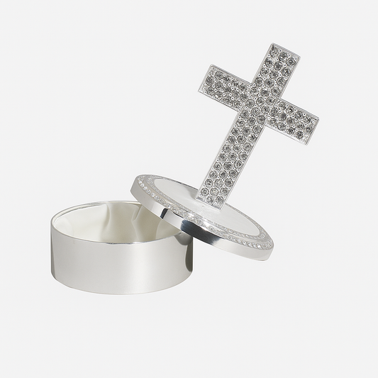 Engraved Cross Keepsake Box – Rhinestone Baptism & Communion Gift for Baby or Child
