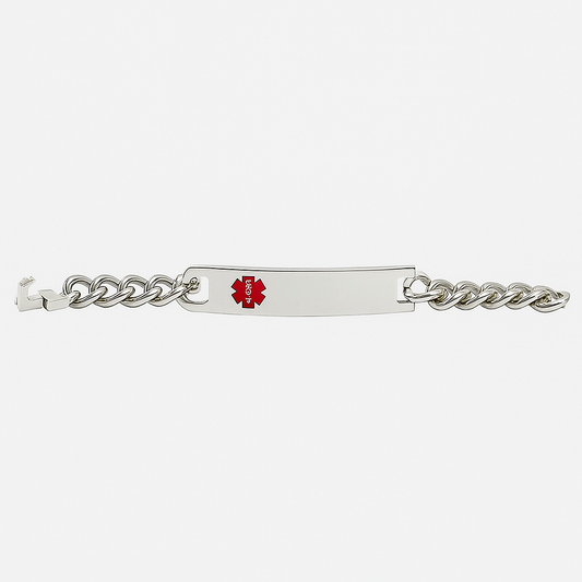 Stainless Steel Medical Alert Bracelet – Engraved Emergency ID with Curb Chain