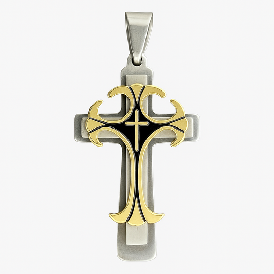 Two-Tone Cross Pendant – Stainless Steel & Gold Christian Necklace Charm for Him or Her