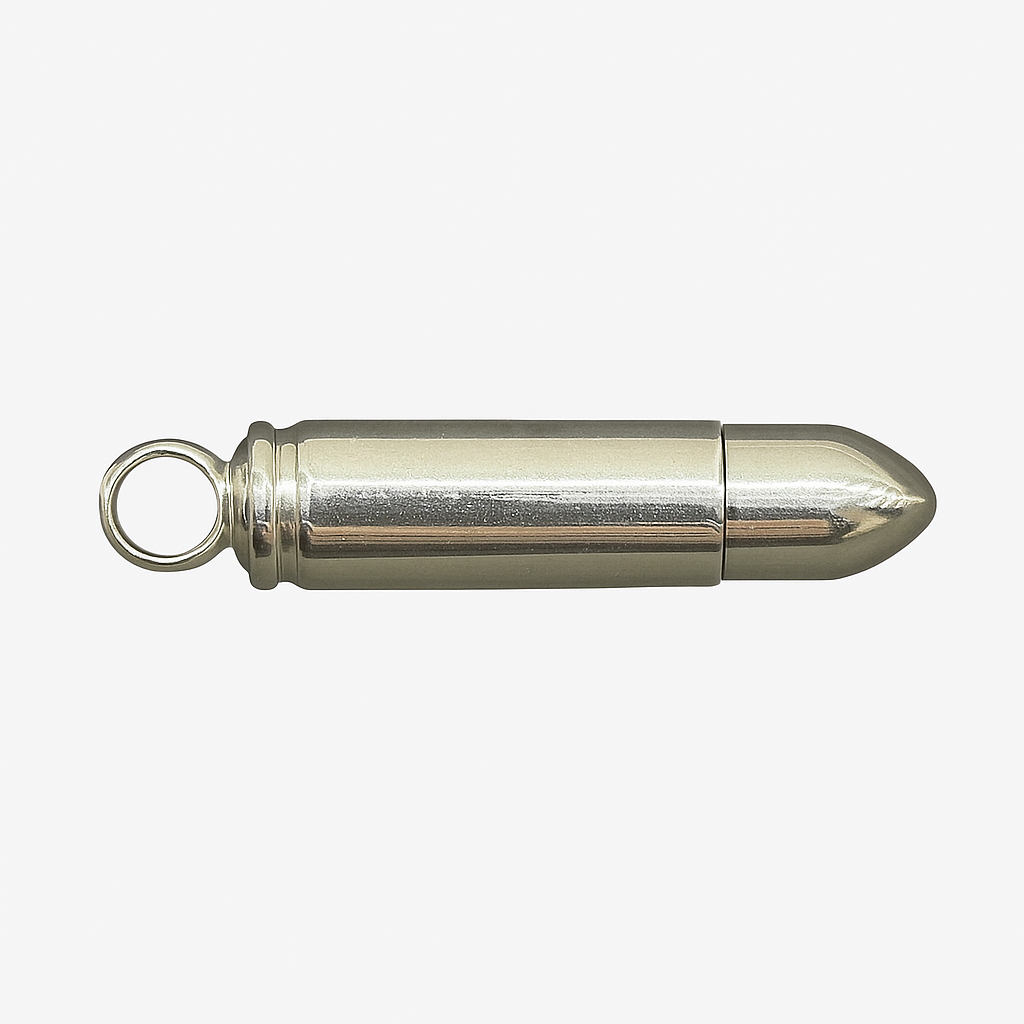 Silver Bullet Pendant – Engraved Stainless Steel Keepsake Necklace for Him or Her