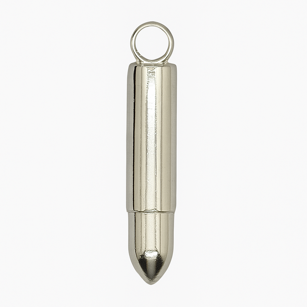 Silver Bullet Pendant – Engraved Stainless Steel Keepsake Necklace for Him or Her