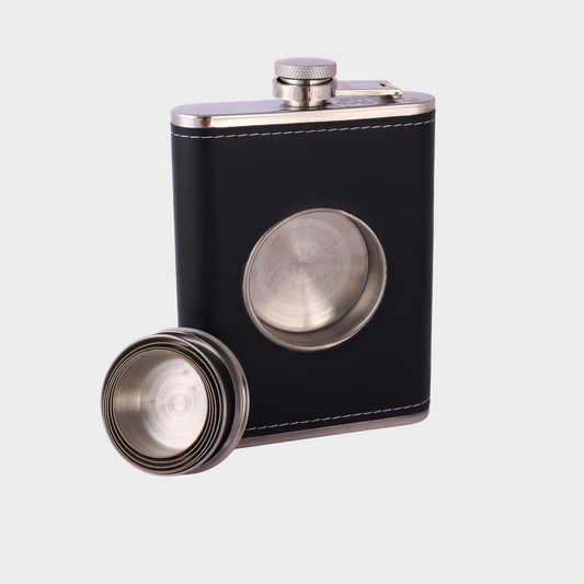 Personalized Leather Hip Flask with Collapsible Shot Glass – Engraving Available