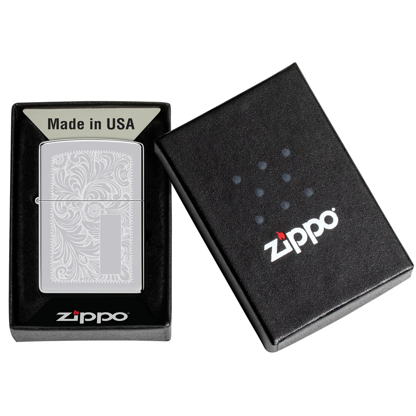 Engraved Zippo Lighter Venetian Chrome – High Polish Finish | Personalized Gift for Him & Her – Made in USA