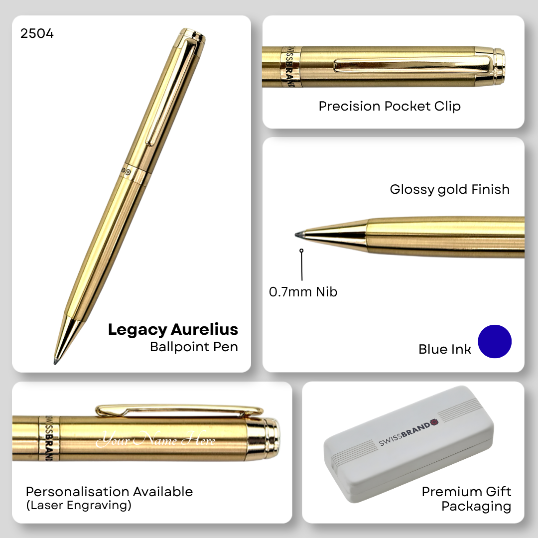 SWISSBRAND Glossy Gold Metal Ballpoint Pen (Limited Edition) Engravables