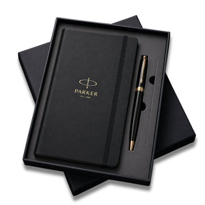 Parker Lacque Black Gold Trim Ballpoint Pen with A5 Black Large Notebook Engravables - thumbnail 2