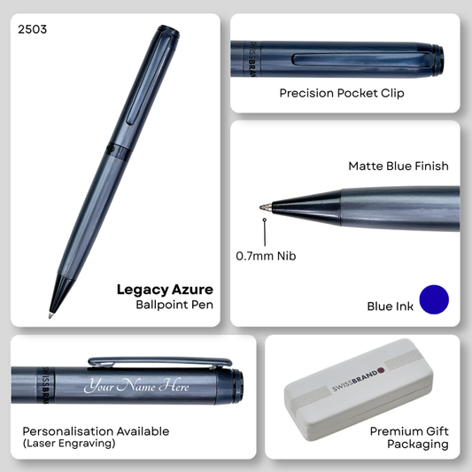 Dark Blue SwissBrand Pen – Personalized Engraving Option with Gift Box Engravables