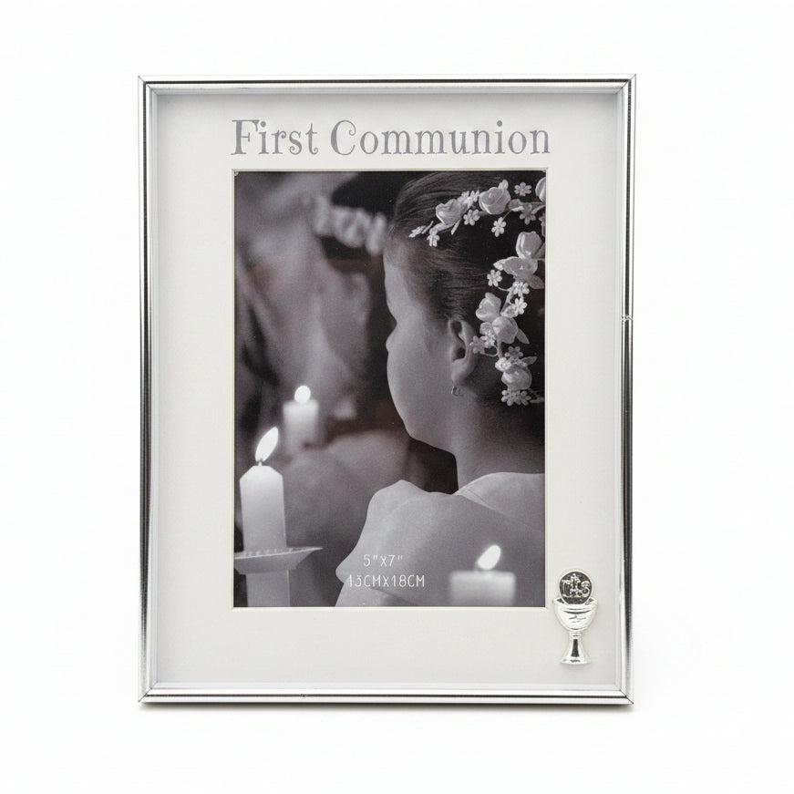 First Communion Silver Plated Photo Frame – Chalice Design (5” x 7”)