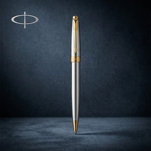 Parker Shiny Chrome Gold Trim Ballpoint Pen with A5 Black Large Notebook Engravables - thumbnail 2