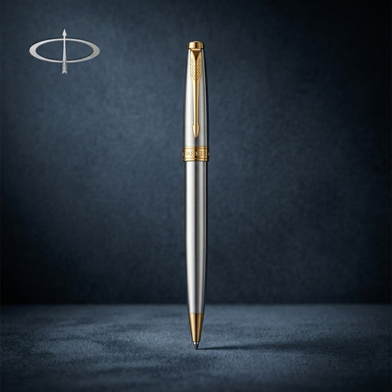 Parker Shiny Chrome Gold Trim Ballpoint Pen with A5 Black Large Notebook Engravables