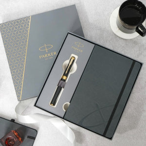 Parker Gift Set - (Parker Matte Black, Gold Trim, Roller Ball Pen with Notebook) Limited Edition Engravables - thumbnail 6