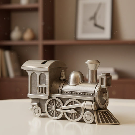 Engraved Vintage Train Coin Bank | Personalized Metal Engine Piggy Bank for Kids & Collectors