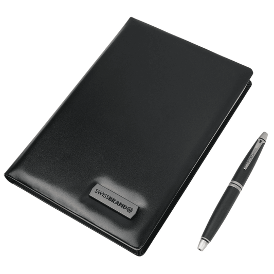 Personalized SwissBrand Black Diary & Pen Gift Set – Custom Engraved Executive Notebook and Pen | Corporate Gift | Canada & USA Engravables
