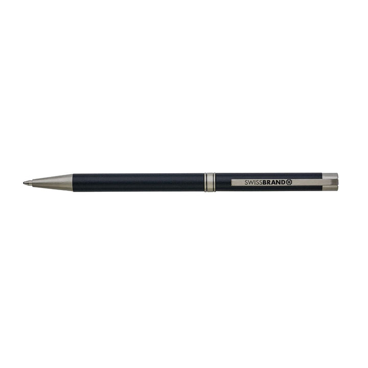 SWISSBRAND Matte black chrome Ballpoint Pen with chrome trim. Engravables