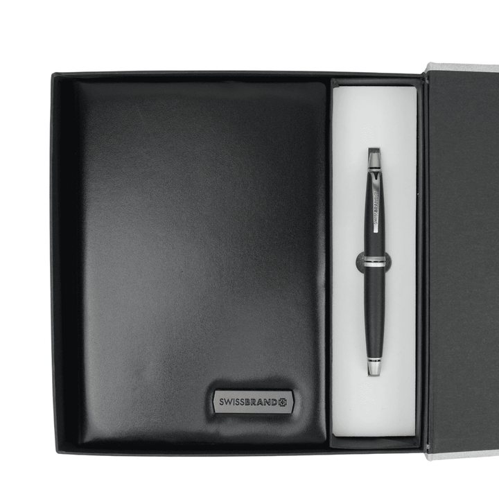 Personalized SwissBrand Black Diary & Pen Gift Set – Custom Engraved Executive Notebook and Pen | Corporate Gift | Canada & USA Engravables