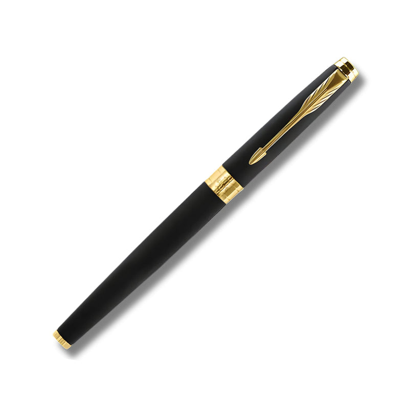 Parker Gift Set - (Parker Matte Black, Gold Trim, Roller Ball Pen with Notebook) Limited Edition Engravables