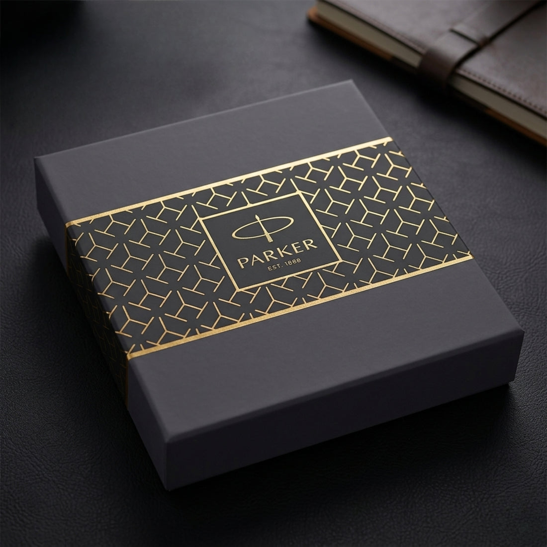 Parker gift set - Lacque Black Chrome Trim Ballpoint Pen with A6 Black Small Notebook Engravables