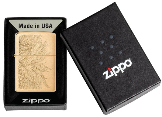 Zippo Gold Cannabis Engraved Lighter – Windproof Design