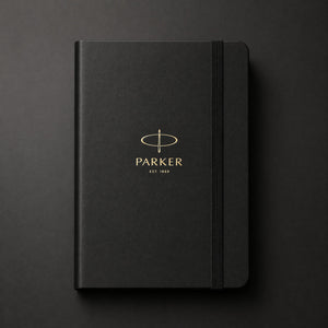 Parker Shiny Chrome Gold Trim Ballpoint Pen with A5 Black Large Notebook Engravables - thumbnail 3