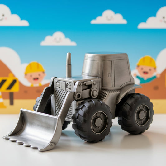 Engraved Tractor Coin Bank – Metal Bulldozer Piggy Bank for Kids | Personalized Construction Gift