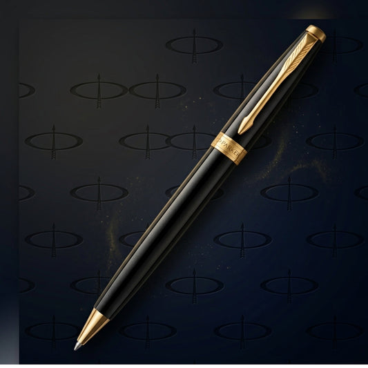 Parker Lacque Black Gold Trim Ballpoint Pen with A5 Black Large Notebook Engravables