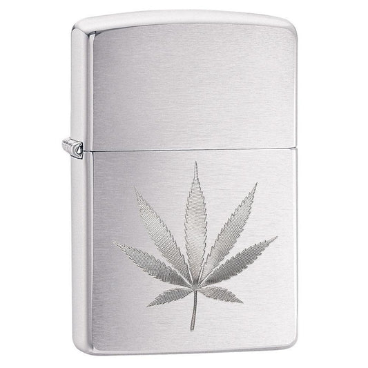 Engraved Zippo Lighter – Chrome Marijuana Leaf Design | Custom Gift for Smokers – Made in USA