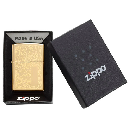 Engraved Venetian Zippo Lighter – High Polish Brass | Custom Gift for Him or Her – Made in USA