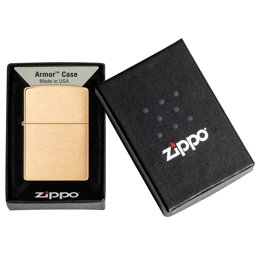 Custom Brushed Brass Zippo Lighter – Personalized Engraving with Name, Date or Message | Made in USA