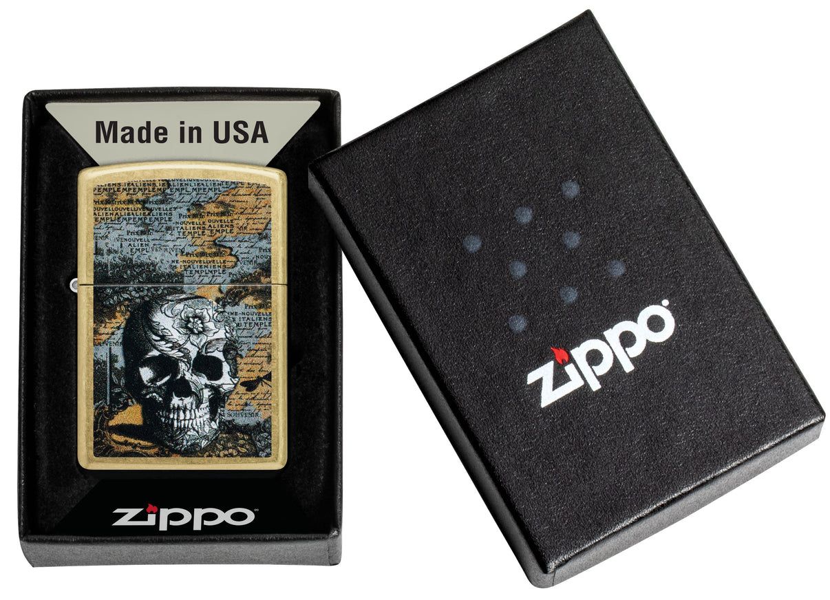 Engraved Skull Zippo Lighter Canada – Personalized Brass Map Design | Custom Engraved Lighters Toronto, Mississauga, Vancouver & Across Canada & USA